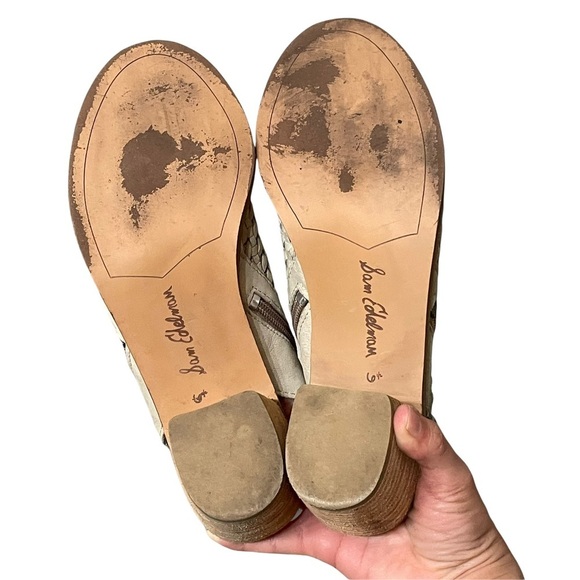 Sam Edelman Cooper Woven Leather Peep Toe Sandals Size 6.5 Block Heel - Picture 9 of 11